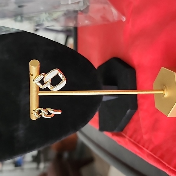 Goldtone and White Enamel Earrings Sterling Silver - Picture 2 of 3